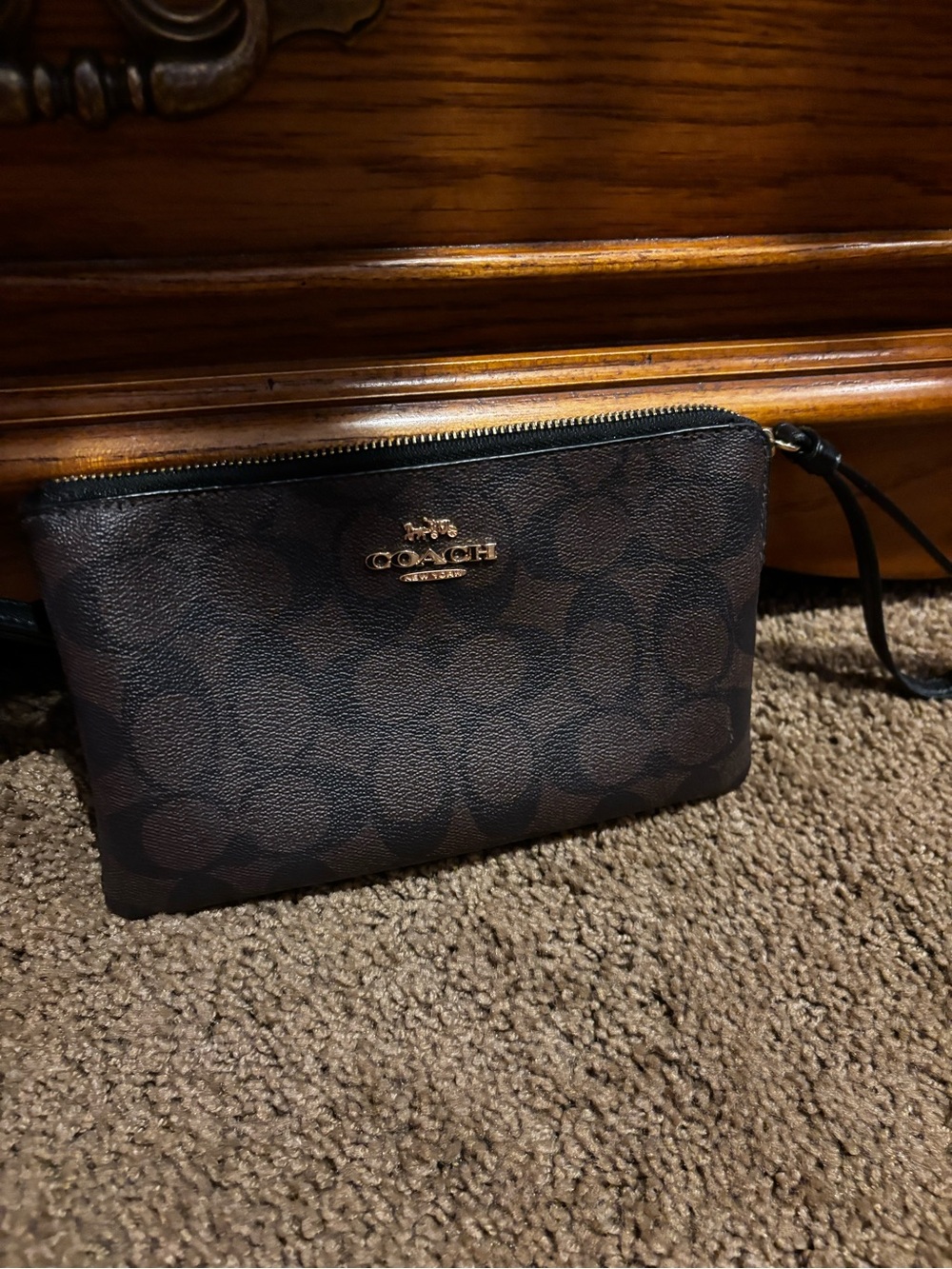 Coach Brown/Black Monogram Zip Wristlet